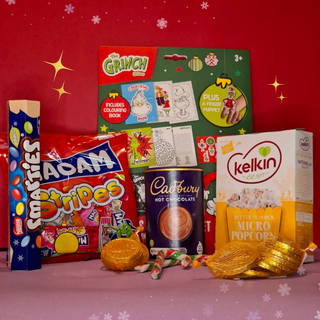 Toy Show gift box Ireland filled with cosy treats, sweets, and festive goodies, beautifully packaged for Christmas gifting
