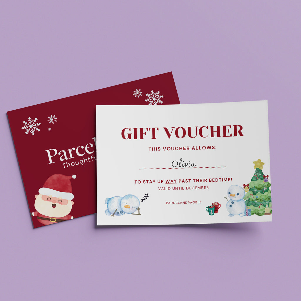 Kids reward pass – stay up late pass card in Christmas design personalised